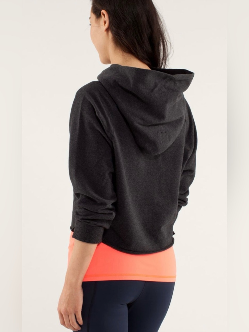 LULULEMON Please Me Pullover Hoodie Heathered Black Cropped Hooded Sweatshirt